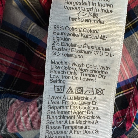 J.Crew Factory Cotton Poplin Ruffleneck Plaid Blouse Casual M - Picture 8 of 8